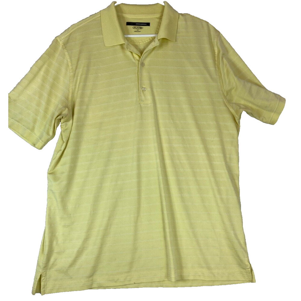 Greg Norman Play Dry Short Sleeve Polo Yellow Striped Golf Shirt Size Large‎